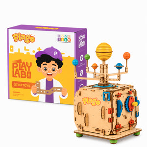 Plago Play Lab Wooden Solar System Activity Cube – STEM Educational Space Toy with Gears & Moving Planets - Plagotoys