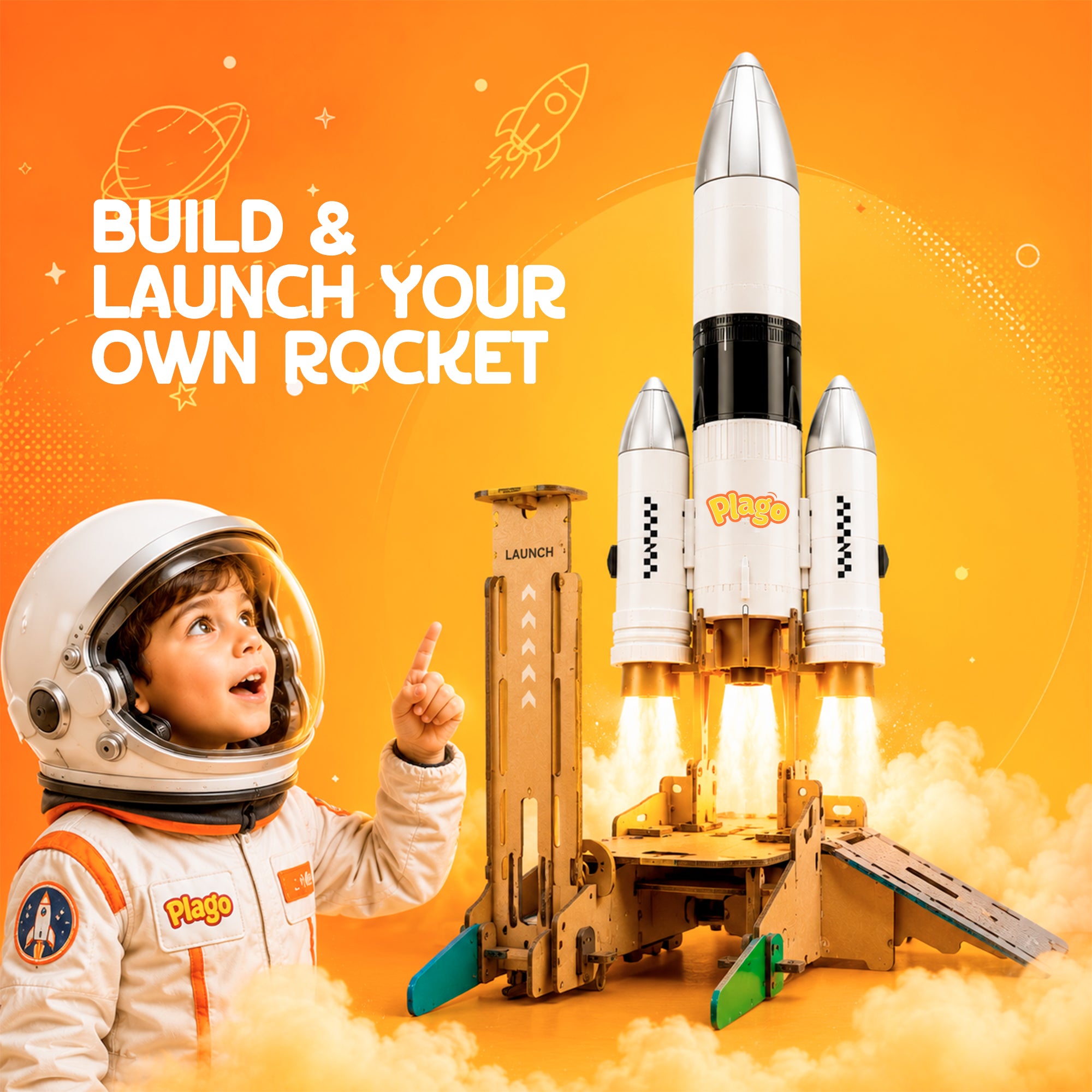 Plago Play Lab Wooden STEM Rocket Building Kit – Engineering Toy for Kids - Plagotoys