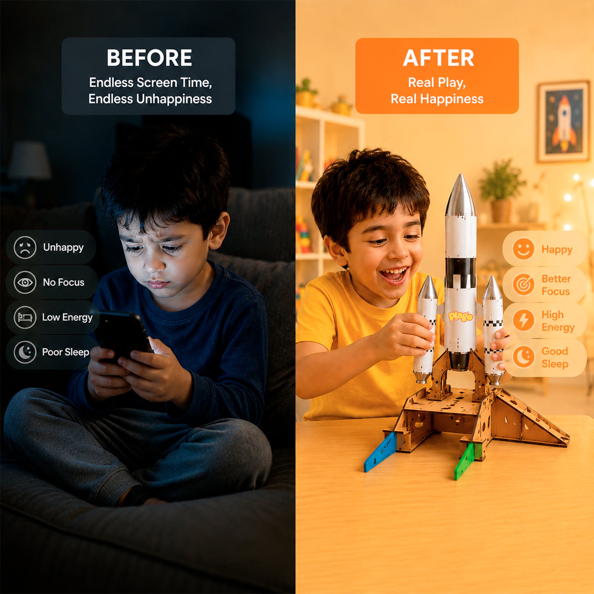 Plago Play Lab Wooden STEM Rocket Building Kit – Engineering Toy for Kids - Plagotoys