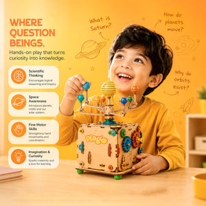 Plago Play Lab Wooden Solar System Activity Cube – STEM Educational Space Toy with Gears & Moving Planets - Plagotoys
