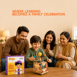 Plago Play Lab Wooden Solar System Activity Cube – STEM Educational Space Toy with Gears & Moving Planets - Plagotoys